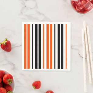 Servilleta De Papel Diseño de patrón de rayas blancas y negras naranja