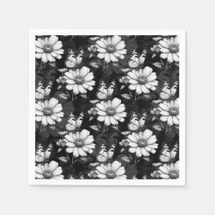 Servilleta De Papel Diseño de patrones de flor de mariposa - Negro