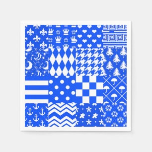 Servilleta De Papel Diseño de patrones mixtos azul blanco