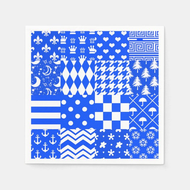 Servilleta De Papel Diseño de patrones mixtos azul blanco (Anverso)