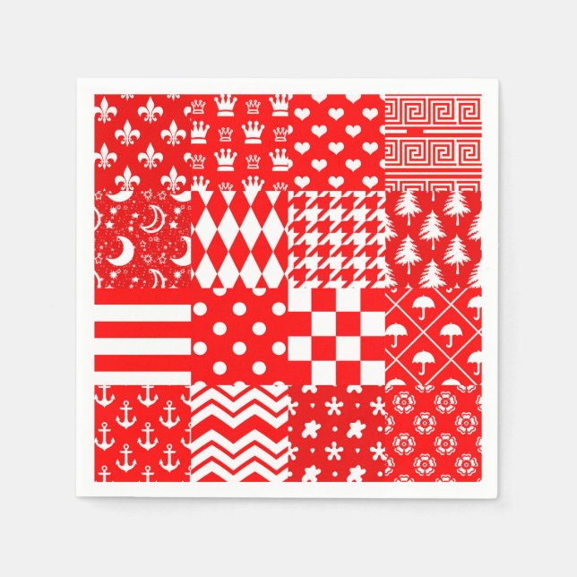 Servilleta De Papel Diseño de patrones mixtos blancos rojos (Anverso)