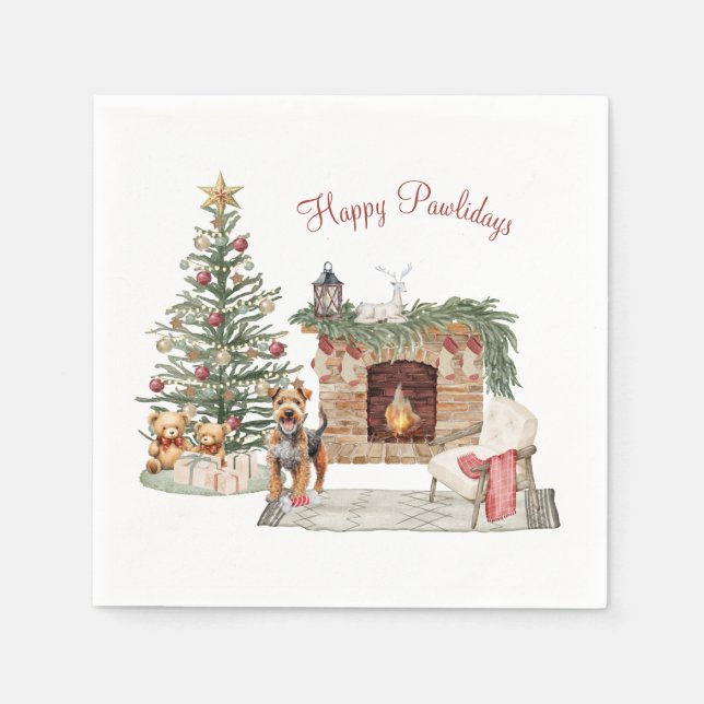 Servilleta De Papel Diseño de perro de Happy Pawlidays - Airedale (Anverso)