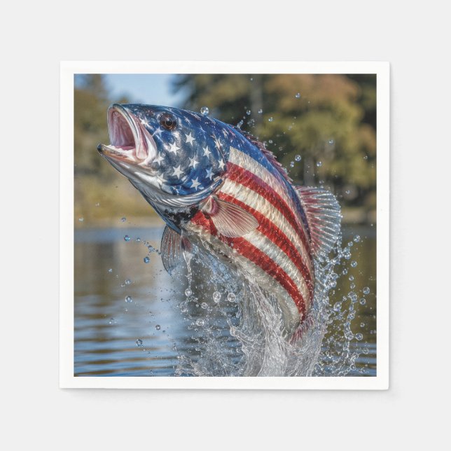 Servilleta De Papel Diseño de pez con bandera americana (Anverso)