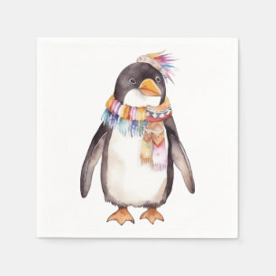 Servilleta De Papel Diseño de pingüino hippie cutáneo boho acuático