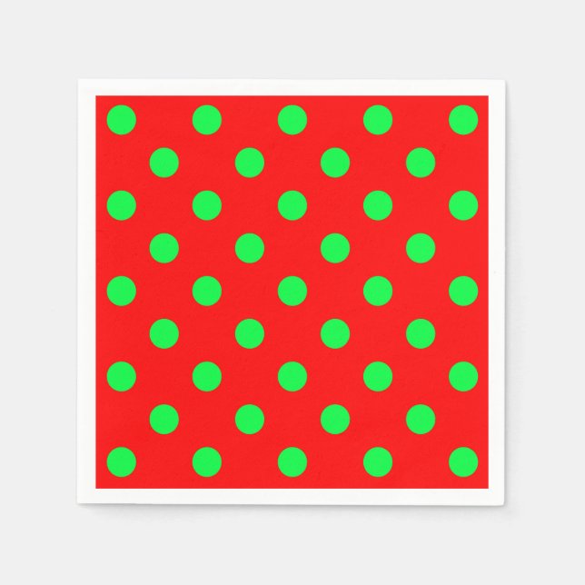 Servilleta De Papel Diseño de puntos de polka verde de fondo rojo (Anverso)