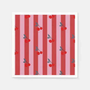 Servilleta De Papel Diseño de raya roja y rosa con tarjeta de cerezas