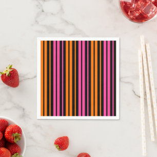 Servilleta De Papel Diseño de rayas verticales naranjas negras y rosas