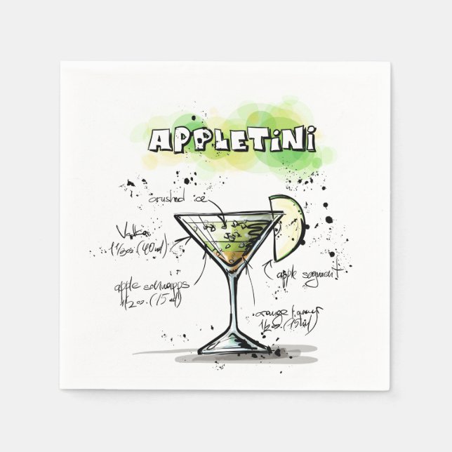 Servilleta De Papel Diseño de receta de bebidas AppleTini (Anverso)