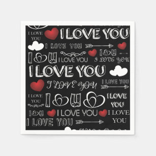 Servilleta De Papel Diseño de San Valentín blanco y negro