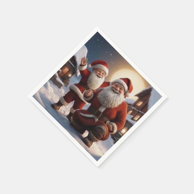 Servilleta De Papel Diseño de Santa y Pequeños Auxiliares (Borde)