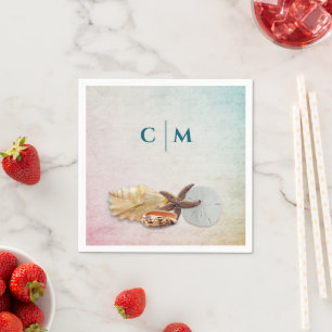 Servilleta De Papel Diseño de sellos de Boda oceánico Iniciales
