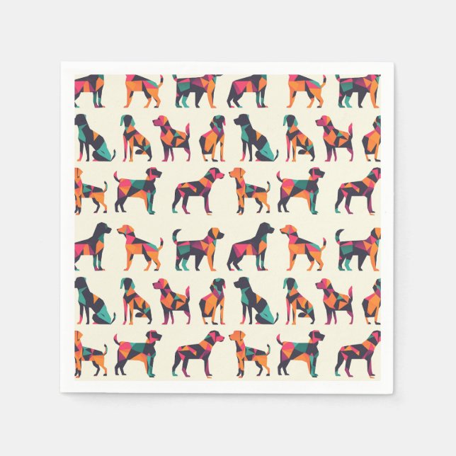 Servilleta De Papel Diseño de siluetas de perro geométricas (Anverso)
