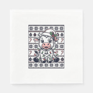 Servilleta De Papel Diseño de suéter feo de vaca de Navidad grabado vi