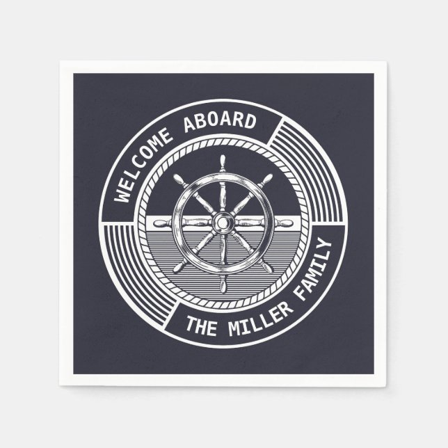 Servilleta De Papel Diseño de temática náutica con rueda de vela (Anverso)