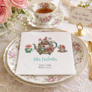 Servilleta De Papel Diseño de tetera floral vintage personalizado