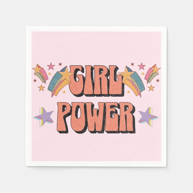 Servilleta De Papel Diseño de texto de chica Power con estrellas (Anverso)