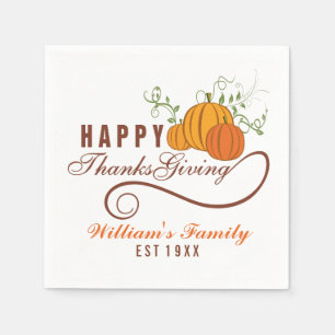 Servilleta De Papel Diseño de texto Feliz Día de Gracias con calabazas