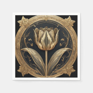 Servilleta De Papel Diseño de Tulipán Dorado y Negro