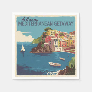 Servilleta De Papel Diseño de viaje de escapada mediterránea vintage