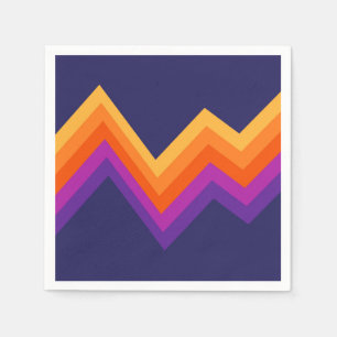 Servilleta De Papel Diseño de zigzag retro morado, naranja y amarillo