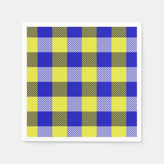 Servilleta De Papel Diseño del cheque de Gingham amarillo azul (Anverso)