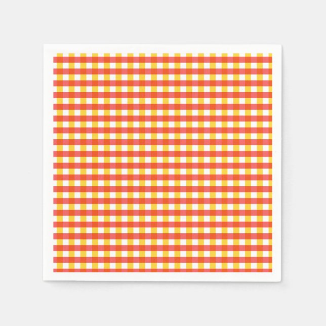 Servilleta De Papel Diseño del cheque de Gingham amarillo Rojo (Anverso)