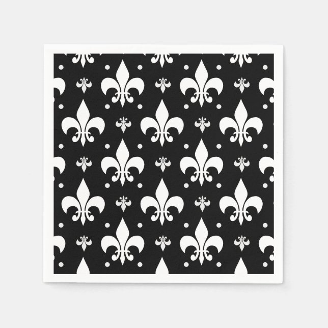 Servilleta De Papel Diseño del patrón de flor negro de lis (Anverso)