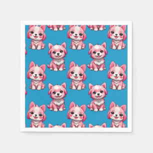 Servilleta De Papel Diseño del patrón de perro de cachorro rosa - azul