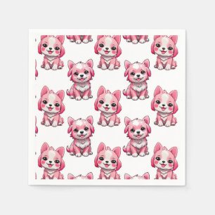 Servilleta De Papel Diseño del patrón de perro de cachorro rosa - blan