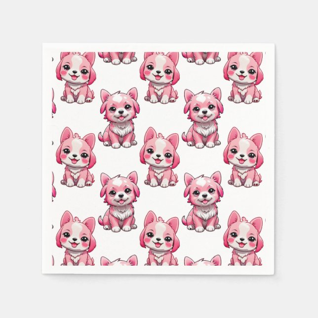 Servilleta De Papel Diseño del patrón de perro de cachorro rosa - blan (Anverso)
