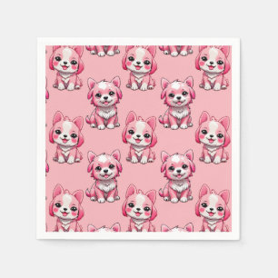 Servilleta De Papel Diseño del patrón de perro de cachorro rosa - rosa