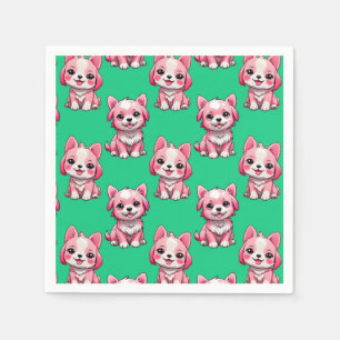 Servilleta De Papel Diseño del patrón de perro de cachorro rosa - verd