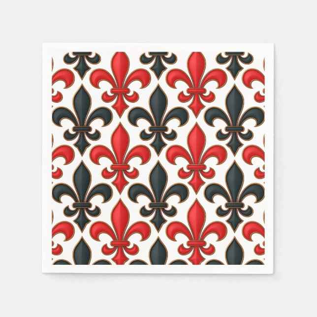 Servilleta De Papel Diseño del patrón rojo negro barroco Fleur-de-lis (Anverso)