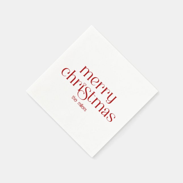 Servilleta De Papel Diseño del tema navidades Típografía Retro Rojo (Borde)