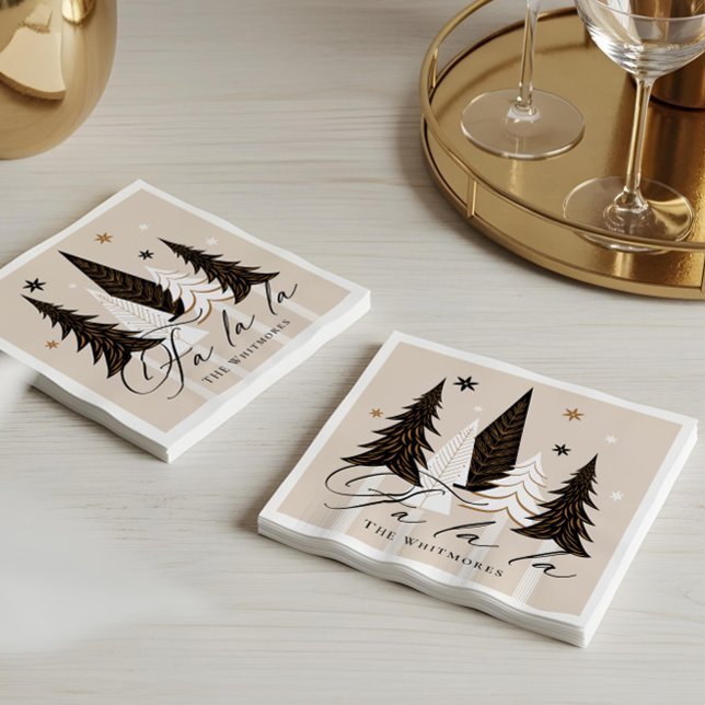 Servilleta De Papel Diseño elegante y moderno Fa La Evergreen Navidade (Elegant Modern Fa La La Evergreen Christmas Design Napkins)