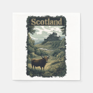 Servilleta De Papel Diseño escocés: Vaca Highland, castillo y paisaje