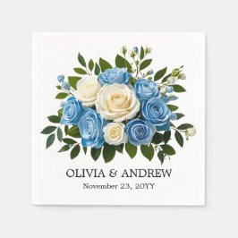 Servilleta De Papel Diseño floral de acuarela personalizado - azul y b
