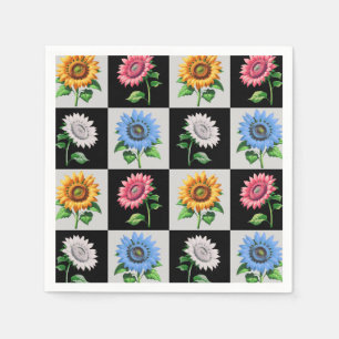 Servilleta De Papel Diseño floral de girasol multicolor a cuadros