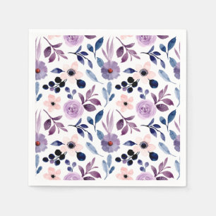 Servilleta De Papel Diseño floral delicado con hojas de lavanda navy