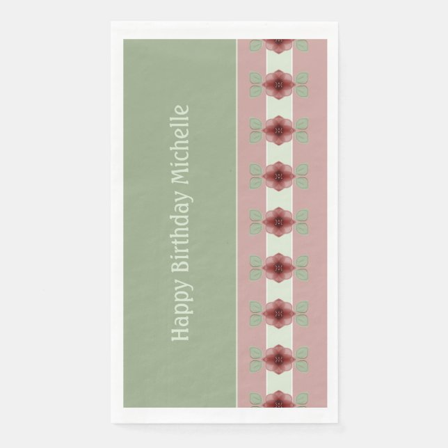 Servilleta De Papel Diseño Floral En Borgoña (Anverso)