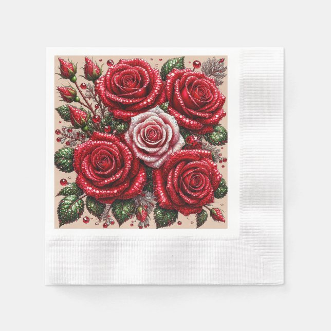Servilleta De Papel Diseño floral intrincado con joyas (Anverso)