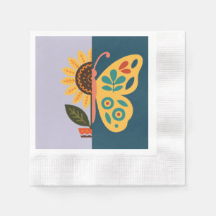 Servilleta De Papel Diseño floral y de mariposas juguetón