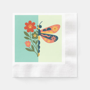 Servilleta De Papel Diseño gráfico de flor y mariposa colorido