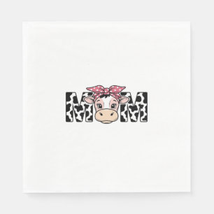 Servilleta De Papel Diseño Gráfico de Vaca Linda Mamá con Lazo_1