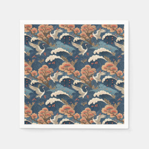 Servilleta De Papel Diseño Japonés Grulla y Flor de Cerezo Chinoiserie