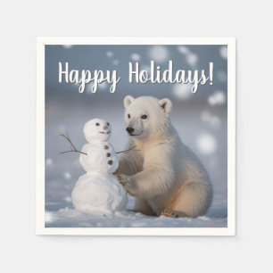 Servilleta De Papel Diseño Navideño de Cachorro de Oso Polar y Muñeco