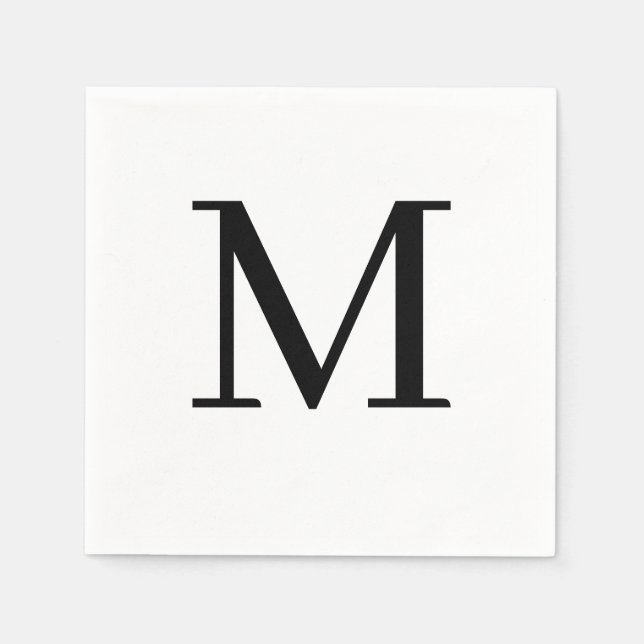 Servilleta De Papel Diseño negro monogramado Boda Napkin Classic (Anverso)