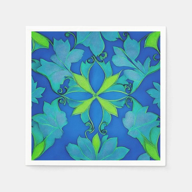 Servilleta De Papel Diseño ondulado azul y verde (Anverso)
