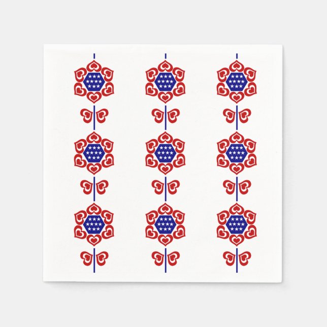 Servilleta De Papel Diseño patriótico de Flor azul roja (Anverso)