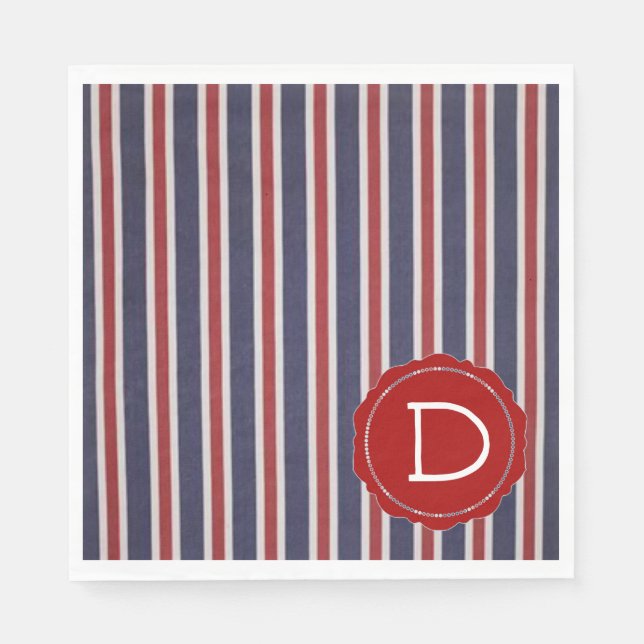 Servilleta De Papel Diseño Patriótico Striped All-American Monogrammed (Anverso)